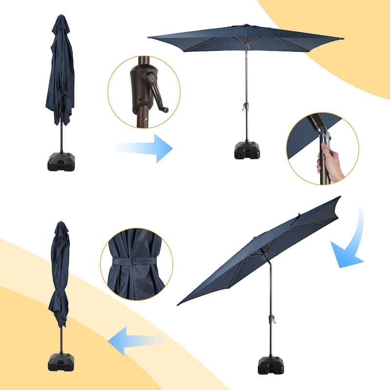 10’ x 6.5’ Tilt and Crank Rectangular Patio Umbrella with Base Stand