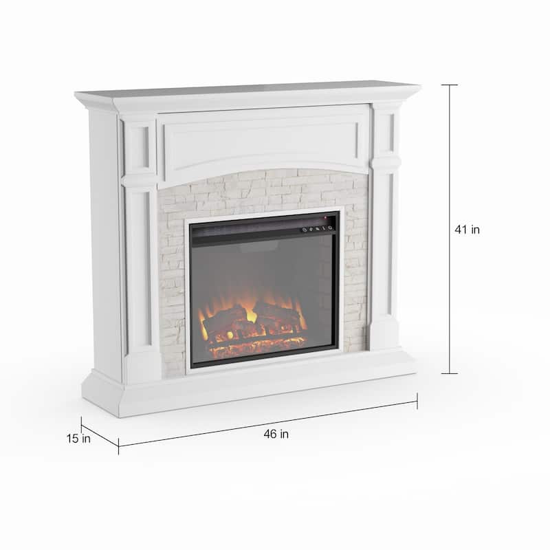 SEI Furniture Helliwell Electric Media Fireplace with White Faux Stone Mantel and Media Storage
