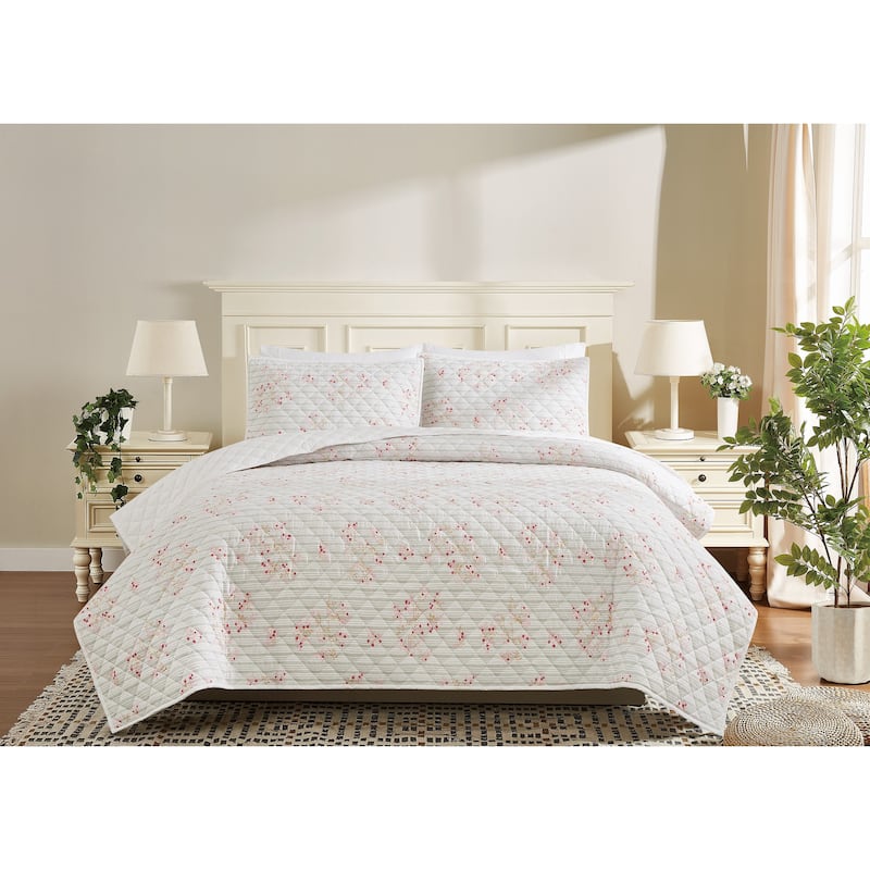 Cottage Classics Emma Floral Quilt Set - Pink/Grey - Twin - Twin XL