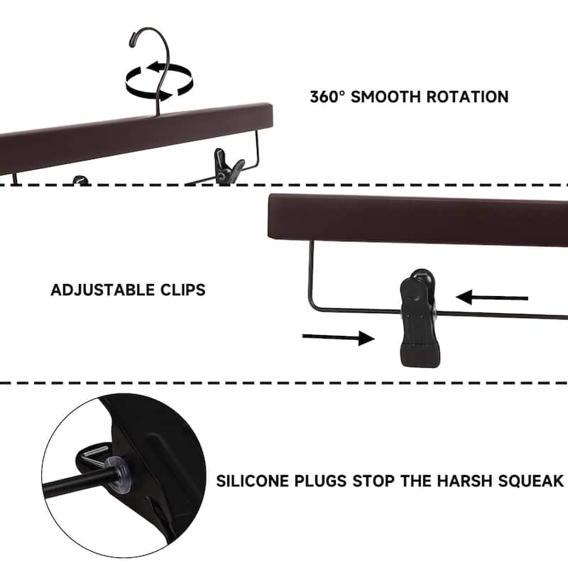 BP4U Premium Wooden Pants Hangers with Adjustable Clips, Solid Wood Skirt Hangers for Jeans, Slacks, Dresses