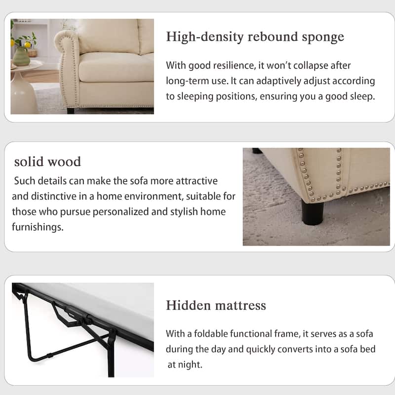 Pull Out Couch with Mattress, Sleeper Sofa Daybed, Upholstery Sectional Loveseat Convertible Sofa Bed