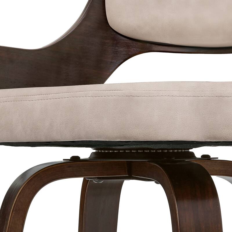 Modern Swivel Bar Stools with Curved Wood Back Upholstered Armrest Counter Stool