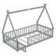 preview thumbnail 6 of 49, Tent-shaped Floor Bed with Fence & Door,Wooden Montessori Bed for Kids