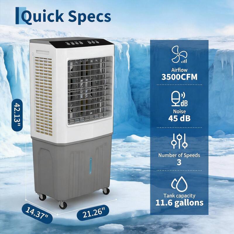 3500 CFM 11.6 Gal Evaporative Air Cooler, with Remote & Timer