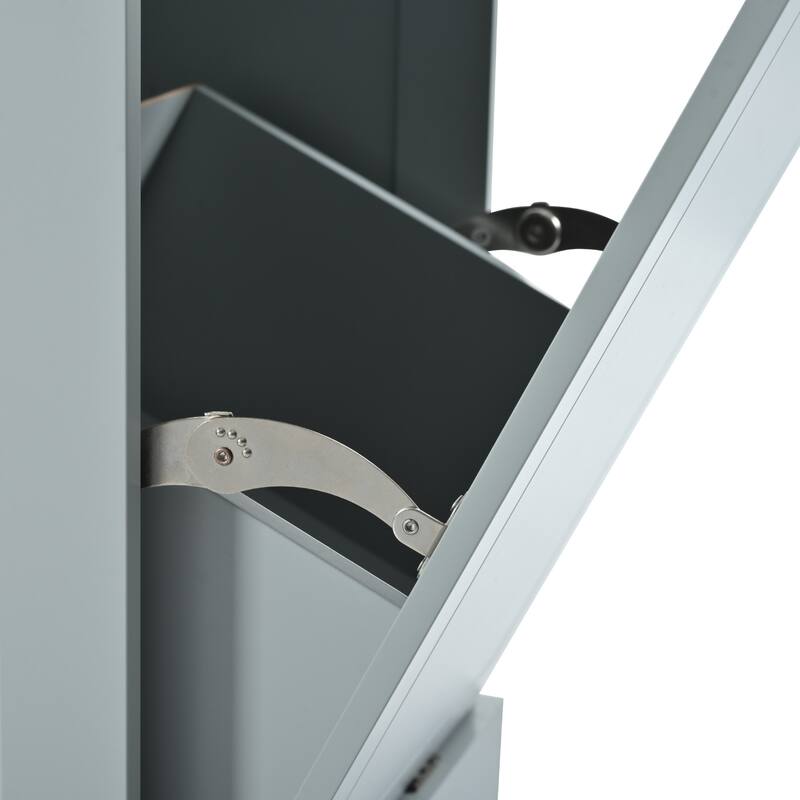 48.50'' Fluted Kitchen Island with Power Outlet, Rolling Wheels, 3 Drawer, 3 Open Side Racks and 10 Gallon Garbage Bin