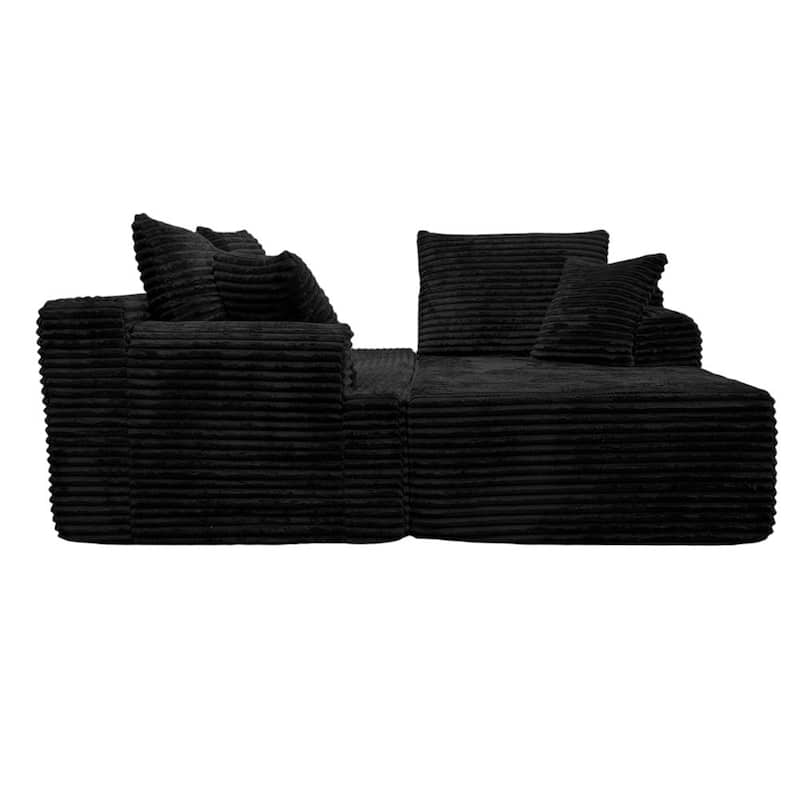 L-Shaped Corner Sectional Sofa Set with Side Chaise Lounge, Soft Foam Cushion Modular Sofa Corduroy Leisure Couch