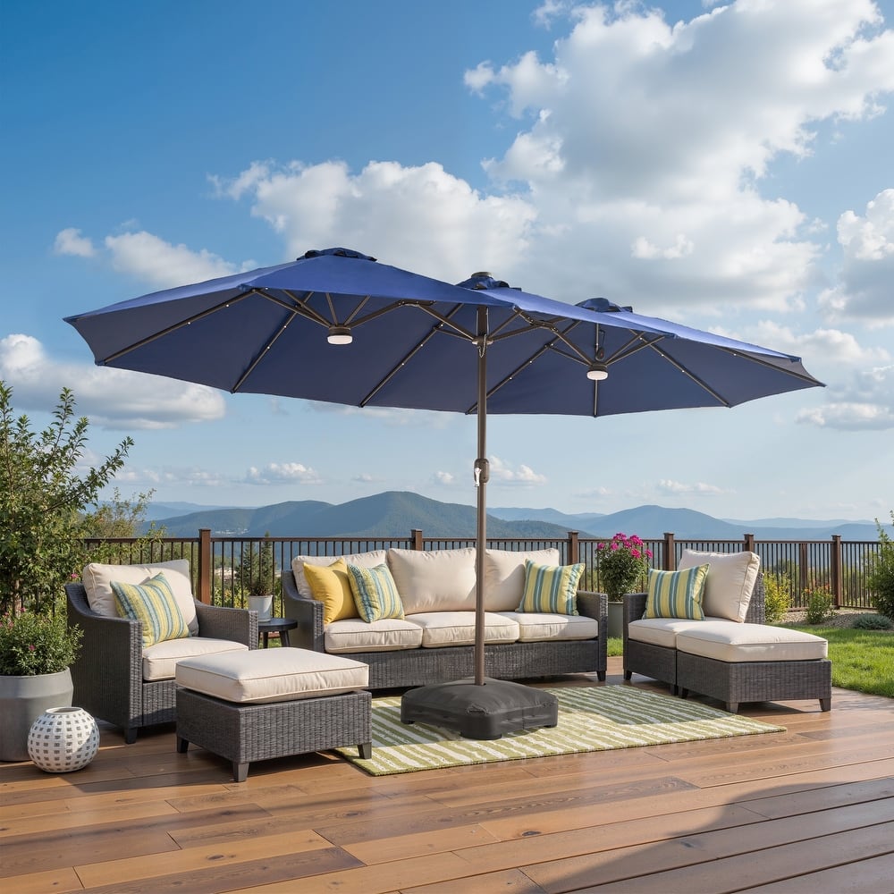 ​OVIOS 15ft Double-Sided Patio Outdoor Umbrella with Crank & Light