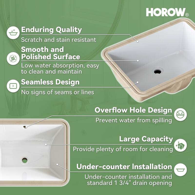 HOROW 20.28 in. Rectangular Undermount Bathroom Sink in White with Overflow Drain Vitreous China