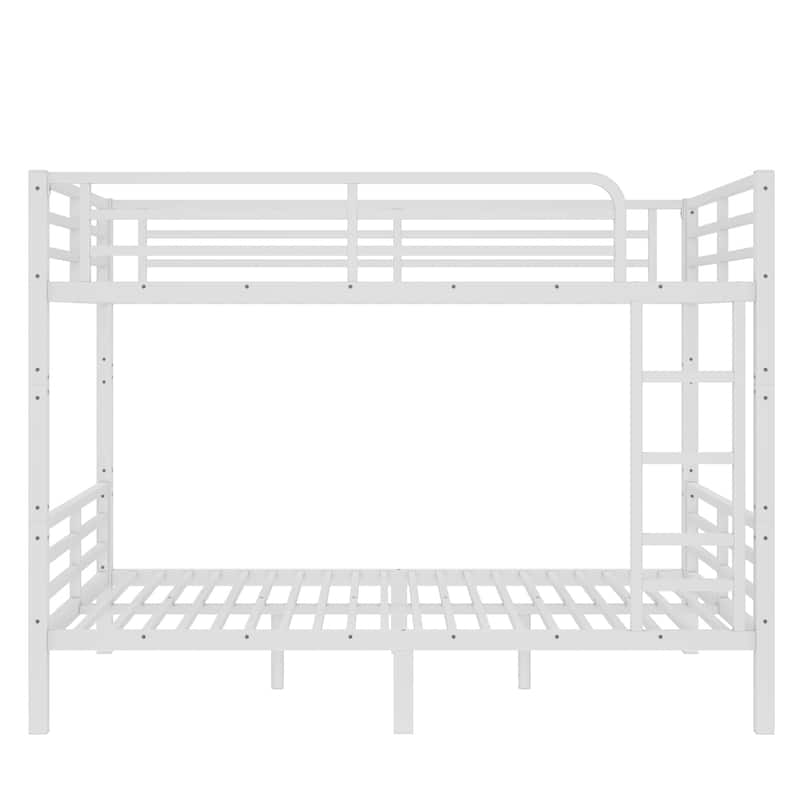 Off White Metal Full XL over Full XL Bunk Bed with Under Bed Storage and Safety Guardrails
