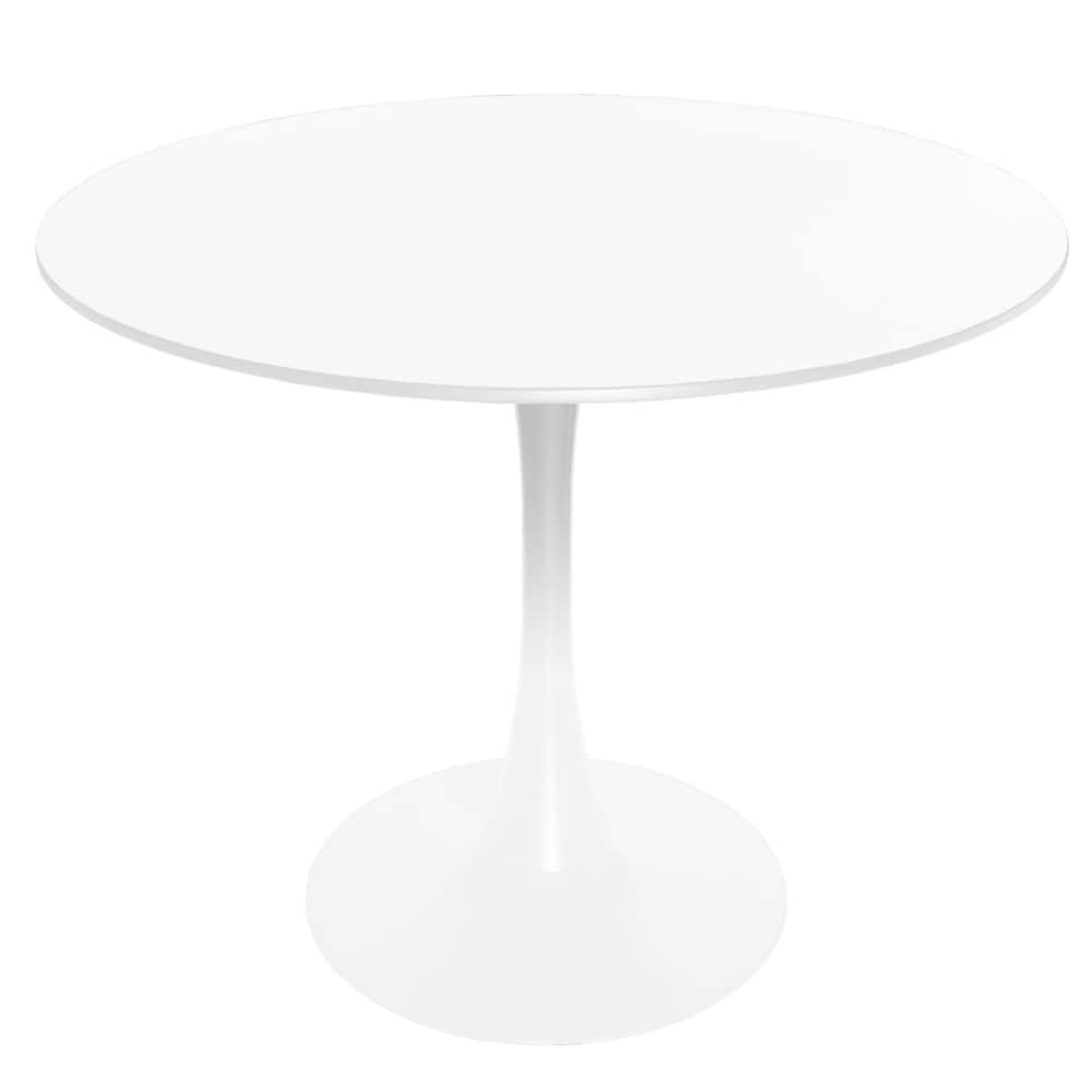Bristol 31" Modern Round MDF Wood Top Dining Table with Glossy Steel Pedestal Base for Kitchen & Dining Room