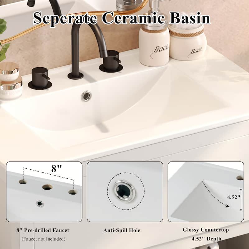 60" Double Sink Bathroom Vanity Set with Two 30" Cabinets, Ceramic Sinks, Soft Close Drawers