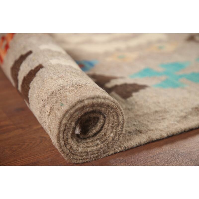 Hand Woven Oriental 100% Wool Carpet Southwestern All-Over Beige & Ivories Kilim Area Rug - 9' 7'' X 6' 9''