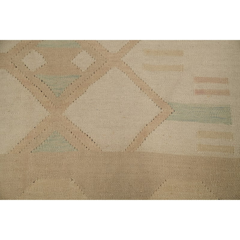 Hand Woven Oriental 100% Wool Carpet Southwestern Tribal Beige & Ivories Kilim Area Rug - 8' 9'' X 5' 8''