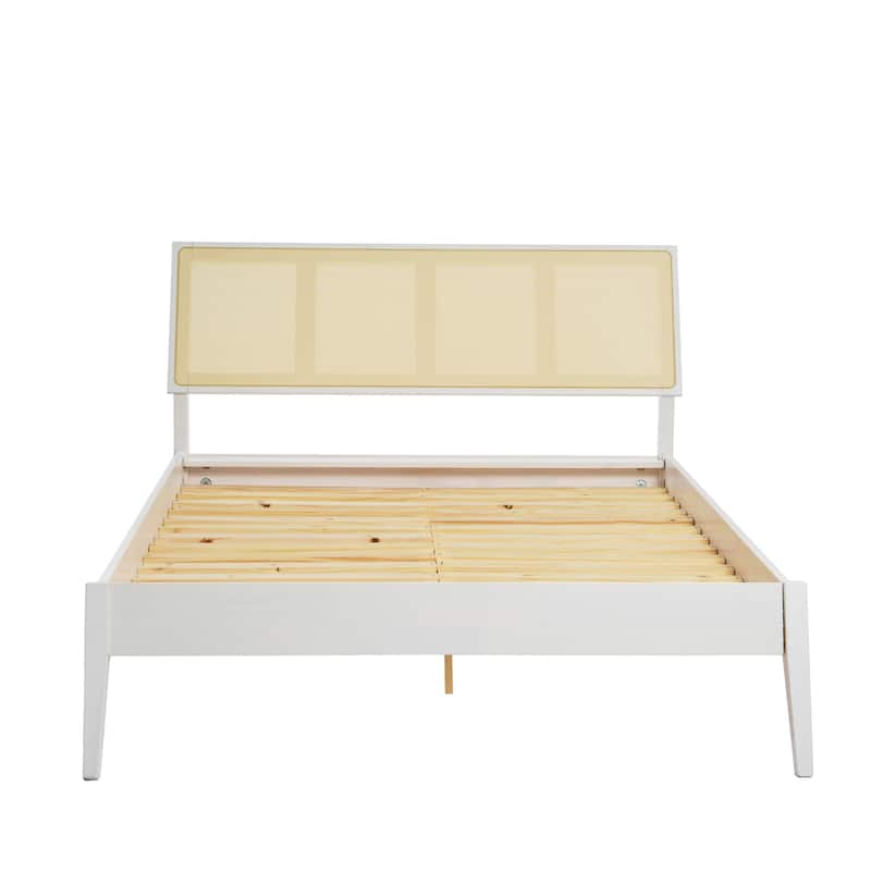 Crawford Solid Wood Bed with Woven Cane Headboard