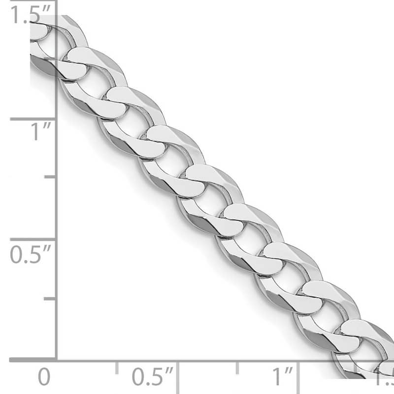 Curata 925 Sterling Silver Rhodium Plated 6.8mm Flat Curb Chain Necklace