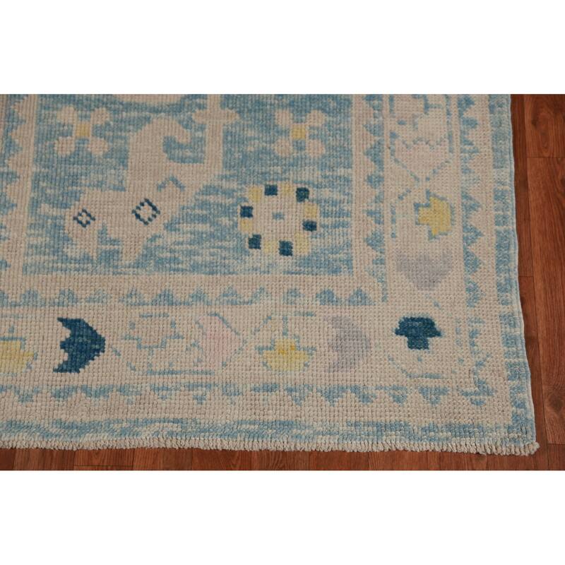 Hand Knotted Oriental 100% Wool Carpet Transitional Geometric Navy Blue & Blues Oushak Runner Rug - 14' 0'' X 3' 4''