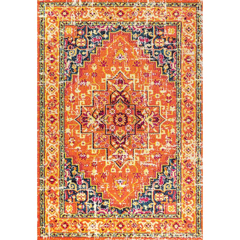 JONATHAN Y Audrey Geometric Medallion Area Rug - 5 X 8 - Orange/Blue