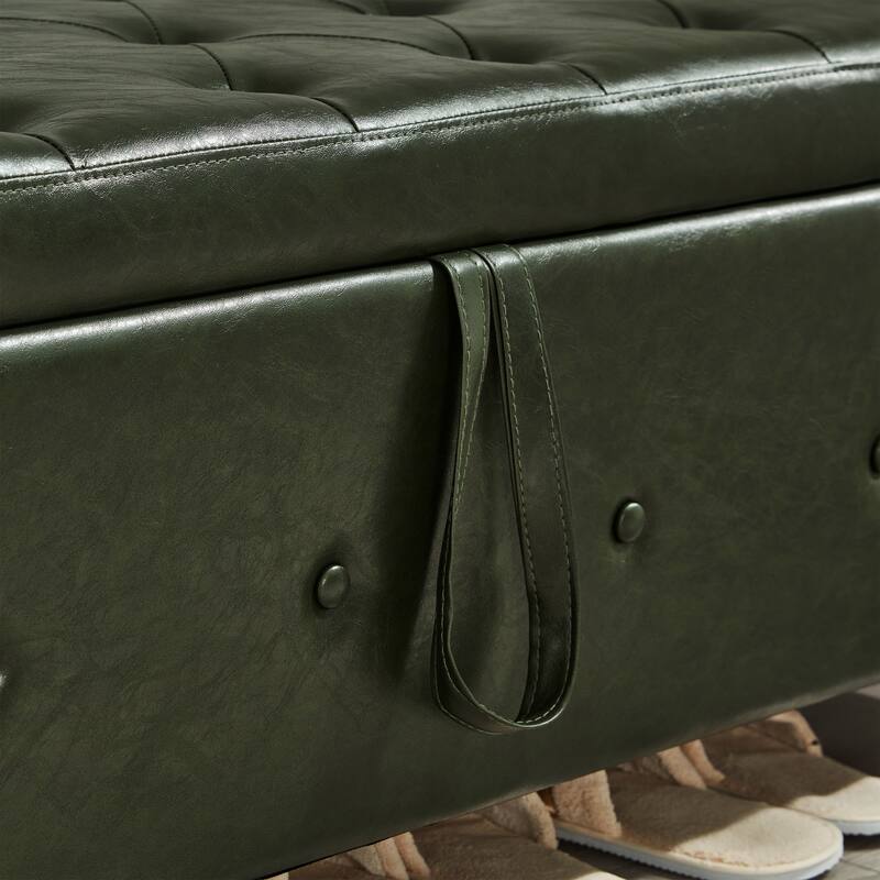 Tufted Faux Leather Storage Ottoman Bench for Bedroom, Living Room & Hallway, 48" Multifunctional Upholstered End of Bed Bench