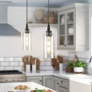 Modern Farmhouse 1-Light Hammered Glass Pendant Light for Kitchen Island Dining Room