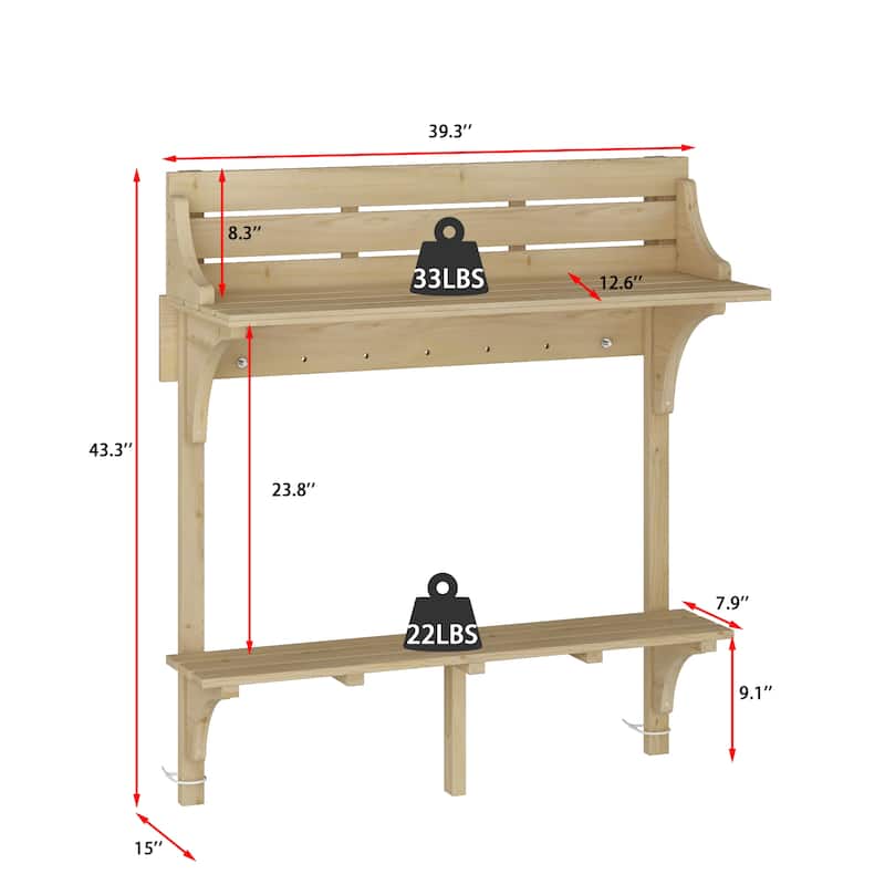 Rustic Fir Wood Potting Table with Storage Shelves