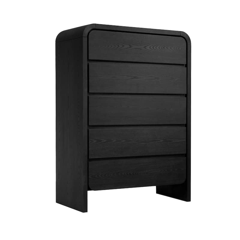 Cave 54 Inch Tall Dresser Chest, Modern Style, 5 Drawers, Black Wood - Black - 5-drawer