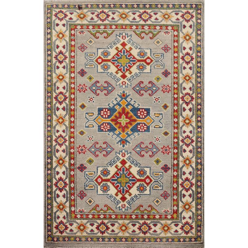 Grey Kazak Foyer Rug Handmade Wool Carpet - 2'6" x 4'1"