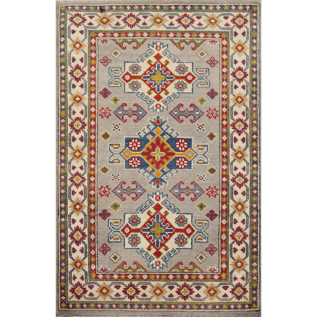 Grey Kazak Foyer Rug Handmade Wool Carpet - 2'6" x 4'1"