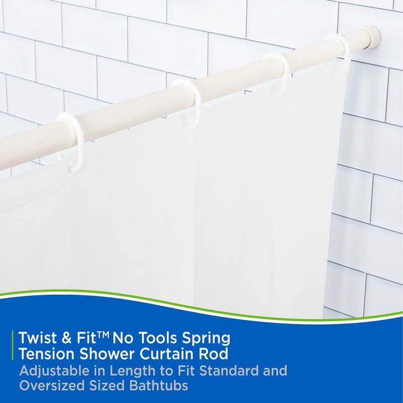 Kenney Twist & Fit No Tools Spring Tension Shower Curtain Rod, 42-72"