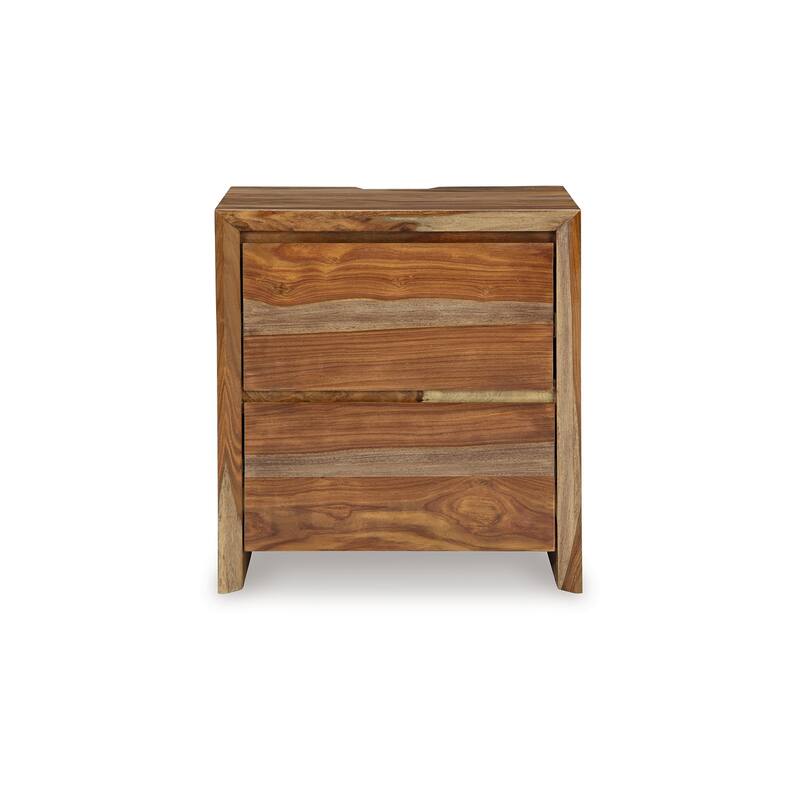 Donni Nightstand with 2 Drawer, Brown Sheesham Wood Finish, 24 Inch