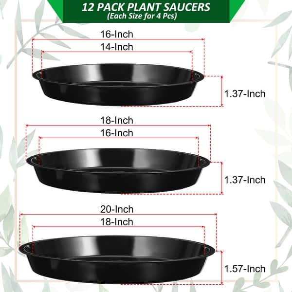 12Pcs Plastic Plant Saucer 16/18/20" Round Plant Pots Drip Water Tray -  Black - Bed Bath & Beyond - 39903786