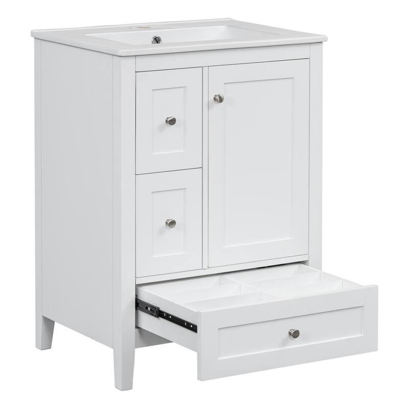 24-Inch Bathroom Vanity with Storage, Adjustable Shelf and Removable Dividers
