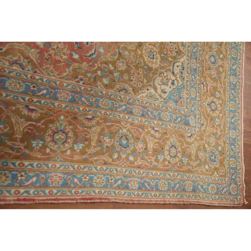 Hand Knotted Oriental 100% Wool Carpet Traditional Floral Pink Mashad Area Rug - 12' 9'' X 9' 4''