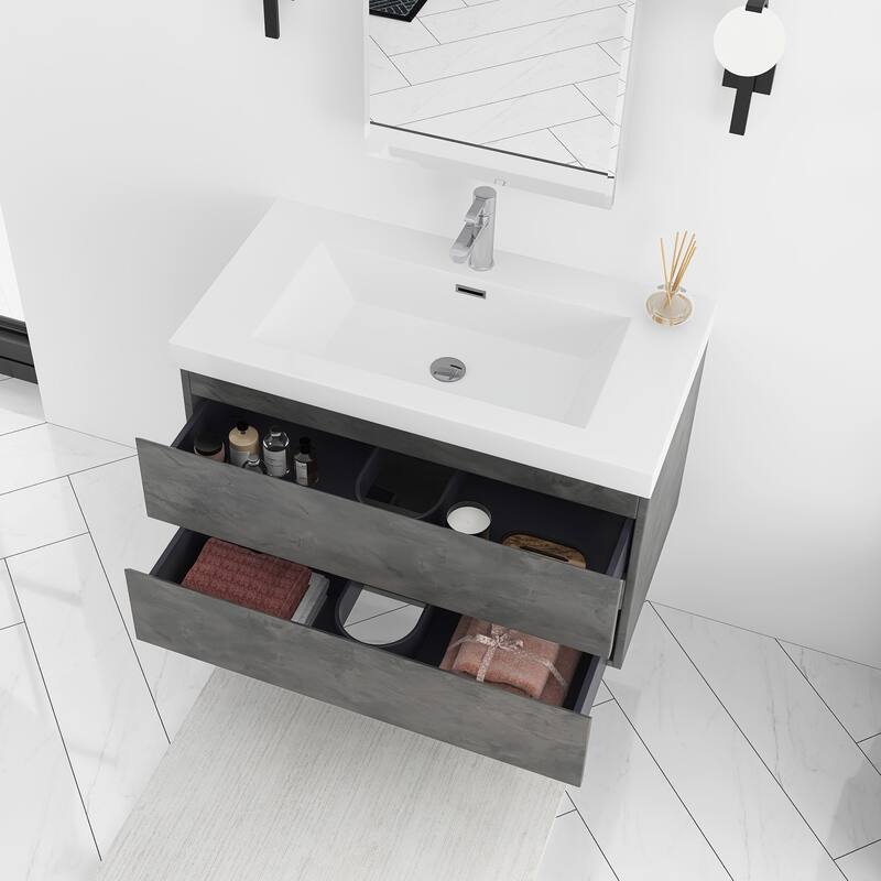 Floating Bathroom Vanity Integrated White Resin Sink