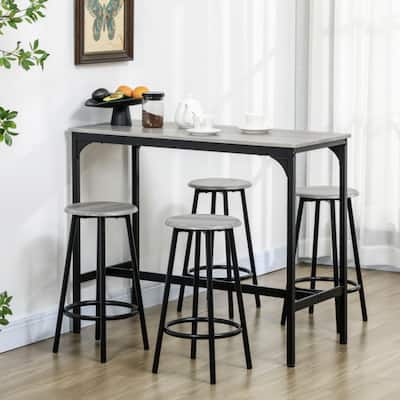 5-Piece Counter Height Bar Table Set, Rustic 43.25" Dining Table with 4 Bar Stools, Dining Room, Gray