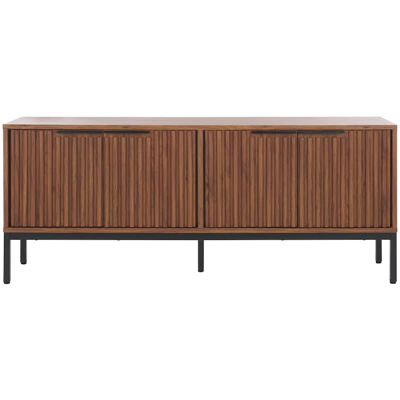 SAFAVIEH Lylia 4-Door Entertainment Media Stand (Fits up to 65" Flatscreen TV) - 60.8 in. x 17.7 in. x 24.6 in. - Walnut/Black
