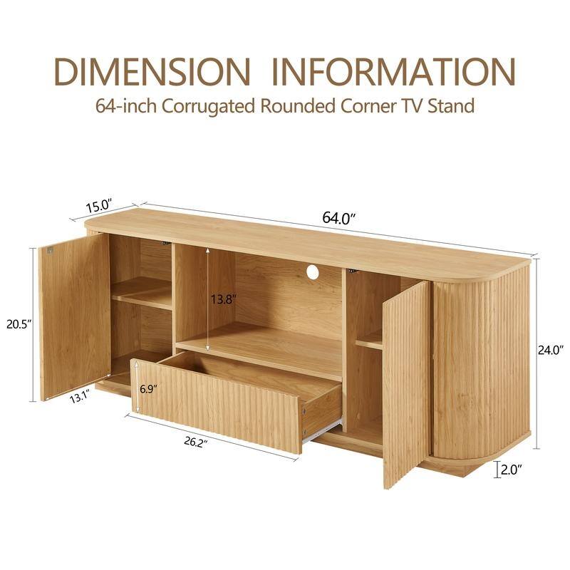 64" Stylish Wooden Cabinet with Wavy Design for TV Stand Ample Storage Space for Your Home
