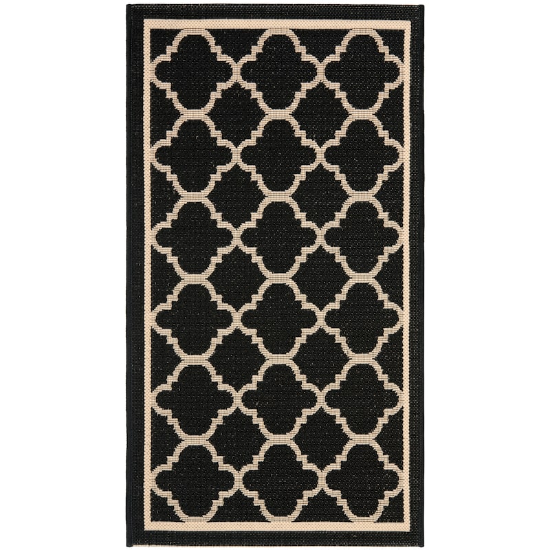 SAFAVIEH Courtyard Kristelle Indoor/ Outdoor Waterproof Patio Backyard Rug - 2'3" x 5' - Black/Beige