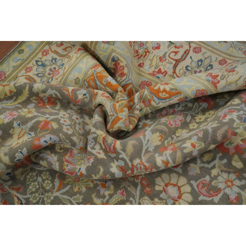 Hand Knotted Oriental 100% Wool Carpet Traditional Floral Greys & Charcoal Kerman Area Rug - 10' 10'' X 8' 1''