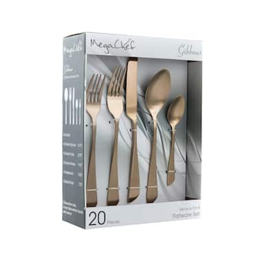 Witney 20 Piece Stainless Steel Service For 4 Matte Finish Silverware Set in Rose Gold