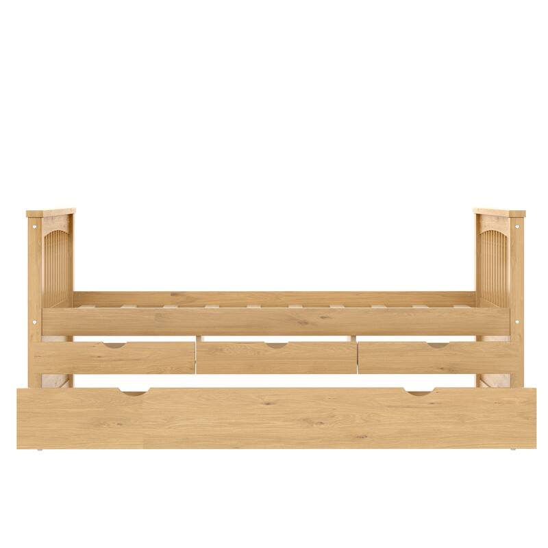 Wooden Storage Daybed, Twin Size Platform Bed with Trundle and Drawers