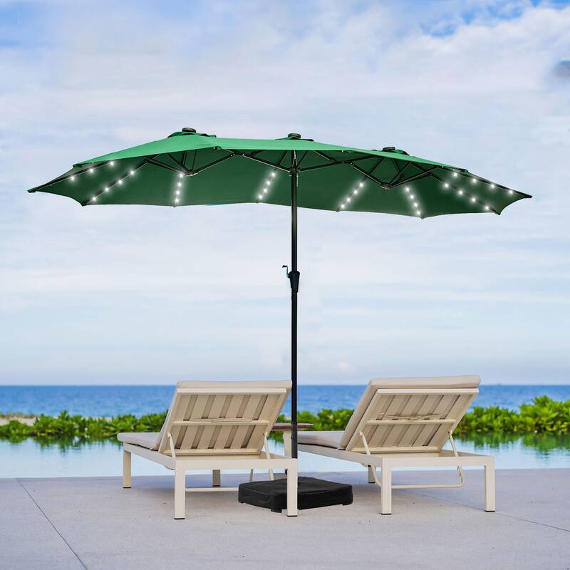 Ainfox 15ft Patio Umbrella with Base Outdoor Umbrella with Lights