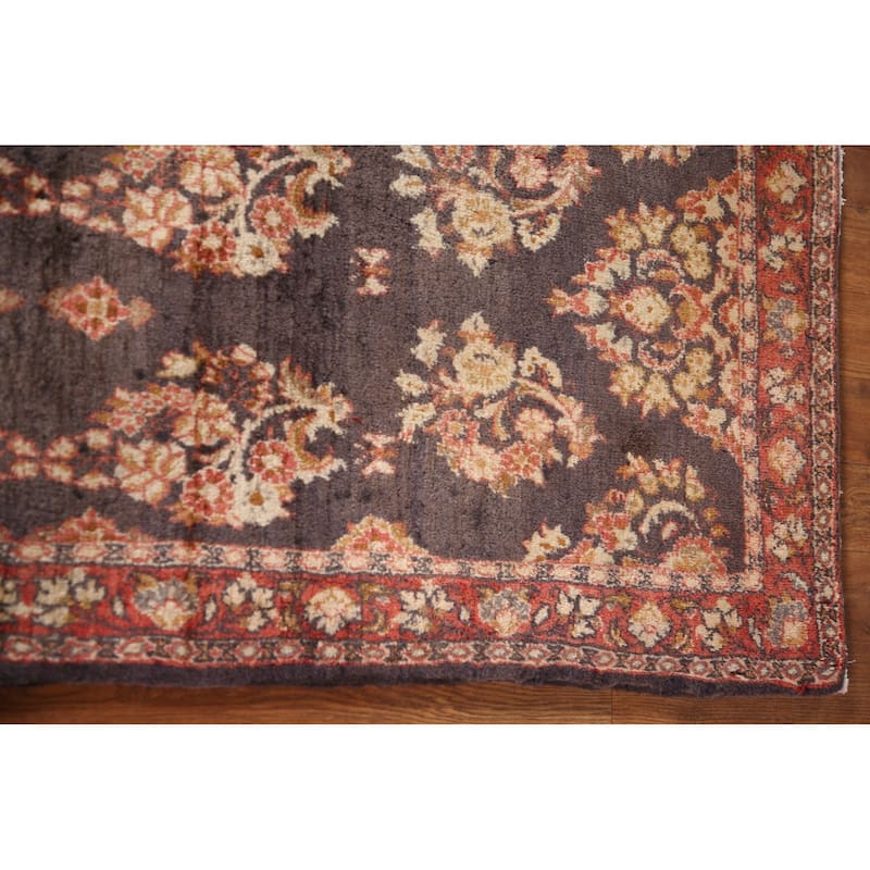 All-Over Floral Sarouk Persian Vintage Rug Hand-knotted Wool Carpet - 3'10"x 4'10"