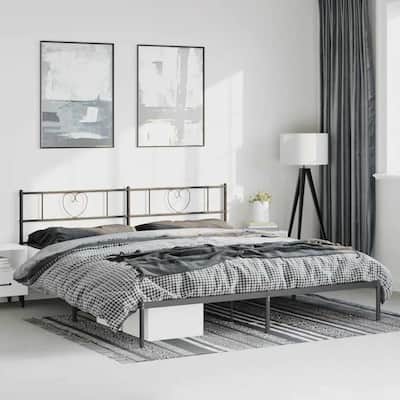 vidaXL California King Metal Bed with Headboard, Black, No Mattress