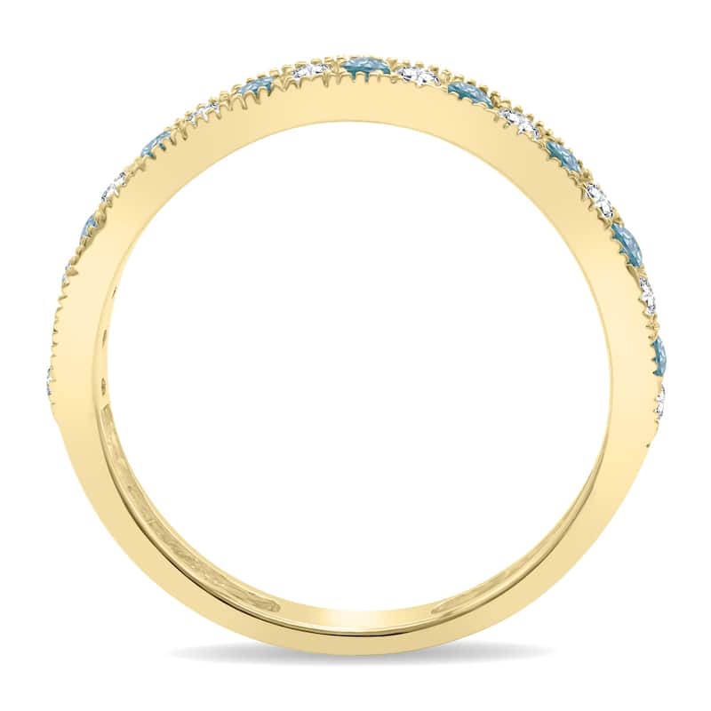 Aquamarine and Diamond Channel Set Wedding Band in 10K Yellow Gold
