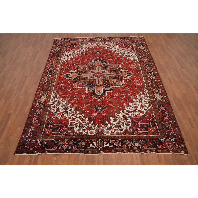 Hand Knotted Oriental 100% Wool Carpet Traditional Medallion Red Heriz Area Rug - 10' 11'' X 8' 4''