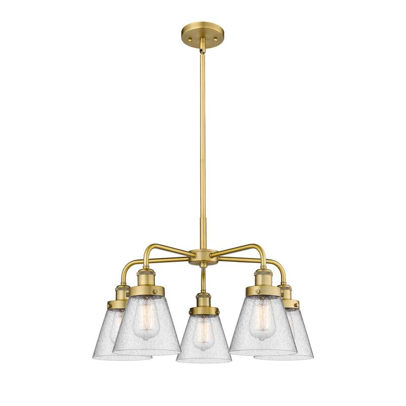 Innovations Lighting Cone - 5 Light 24" Stem Hung Chandelier - Brushed Brass/Seedy