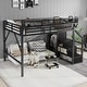 preview thumbnail 77 of 98, Metal Loft Bed with Wooden Stairs Built-in Storage Shelves and Wardrobe, High Loft Bed Frame with Side Grid Storage Rack