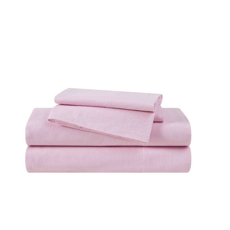 The Farmhouse by Rachel Ashwell Washed Solid Cotton Sheet Set - Pink - Full