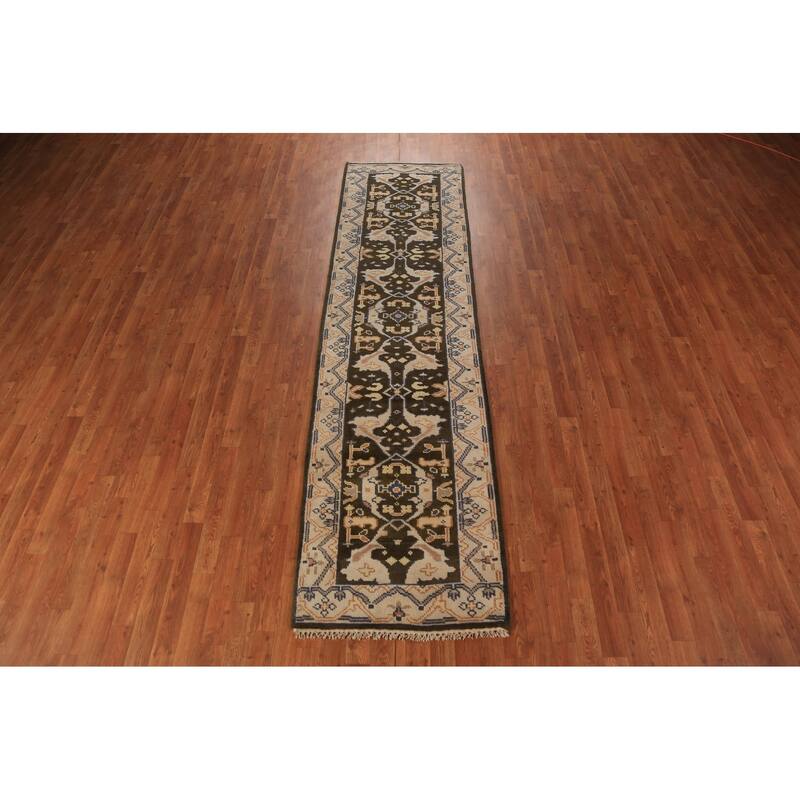 Transitional Oushak Runner Rug Handmade Wool Carpet - 2'7"x 9'10"