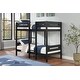 preview thumbnail 1 of 2, Twin over Twin Size Solid Wood Bunk Bed with Ladder and Fence for Kids Black
